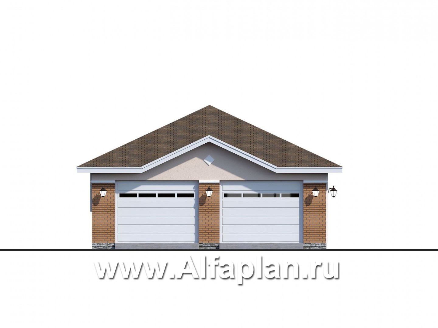 Проекты домов Альфаплан - Гараж на два автомобиля с кладовой и дровником - изображение фасада №1