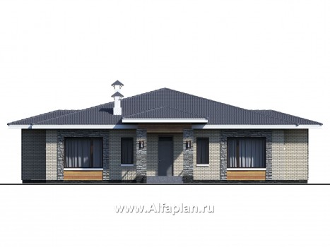 Проекты домов Альфаплан - «Аккорд» - просторный одноэтажный дом с симметричными фасадами - превью фасада №1