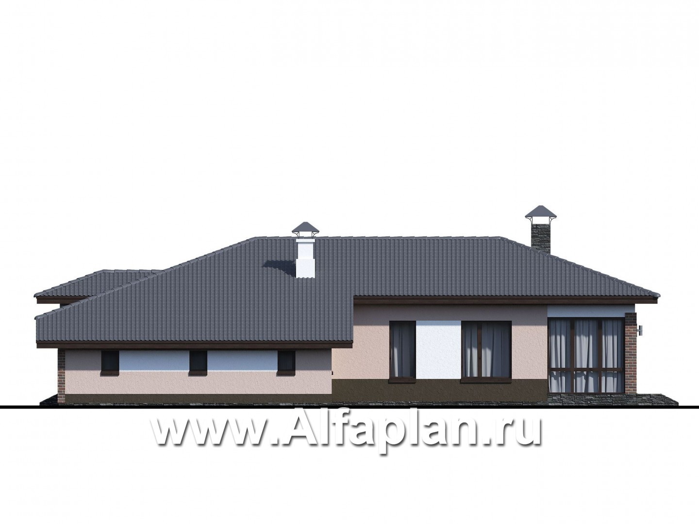 Проекты домов Альфаплан - «Калиопа» -одноэтажный дом с большим гаражом и остекленной верандой - изображение фасада №2