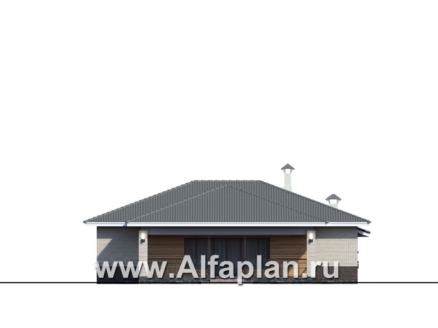 Проекты домов Альфаплан - «Зодиак» - одноэтажный коттедж с большим гаражом - изображение фасада №3