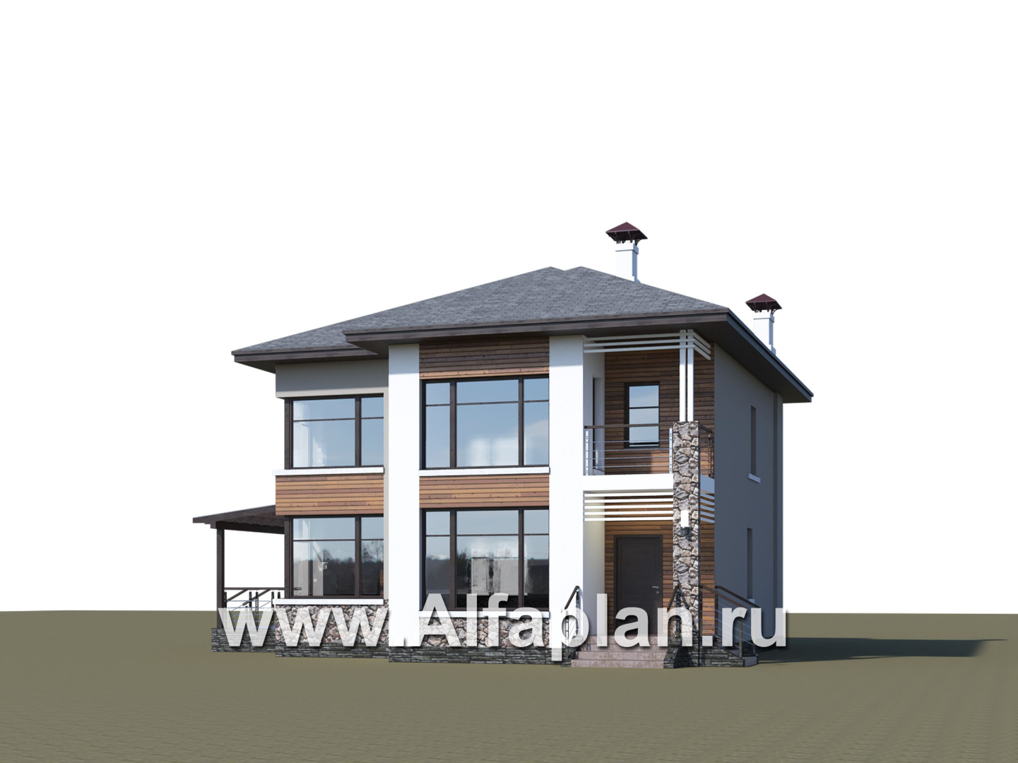 Проекты домов Альфаплан - «Печора» - стильный двухэтажный коттедж с сауной и мастер-спальней - дополнительное изображение №4