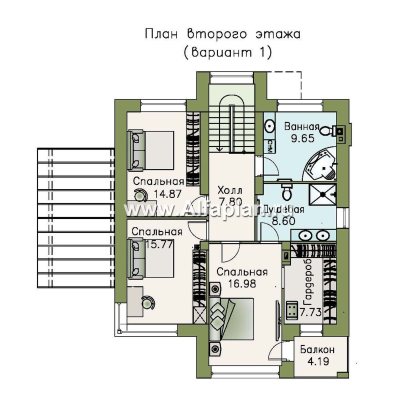 Проекты домов Альфаплан - «Печора» - стильный двухэтажный коттедж с сауной и мастер-спальней - превью плана проекта №2