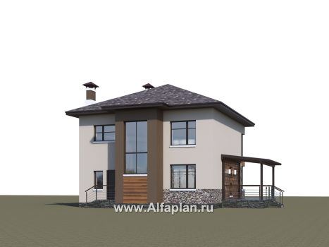 Проекты домов Альфаплан - «Печора» - стильный двухэтажный коттедж с сауной и мастер-спальней - превью дополнительного изображения №2