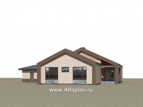 Проекты домов Альфаплан - «Аркада» - современный одноэтажный дом с сауной и большим гаражом - превью дополнительного изображения №3