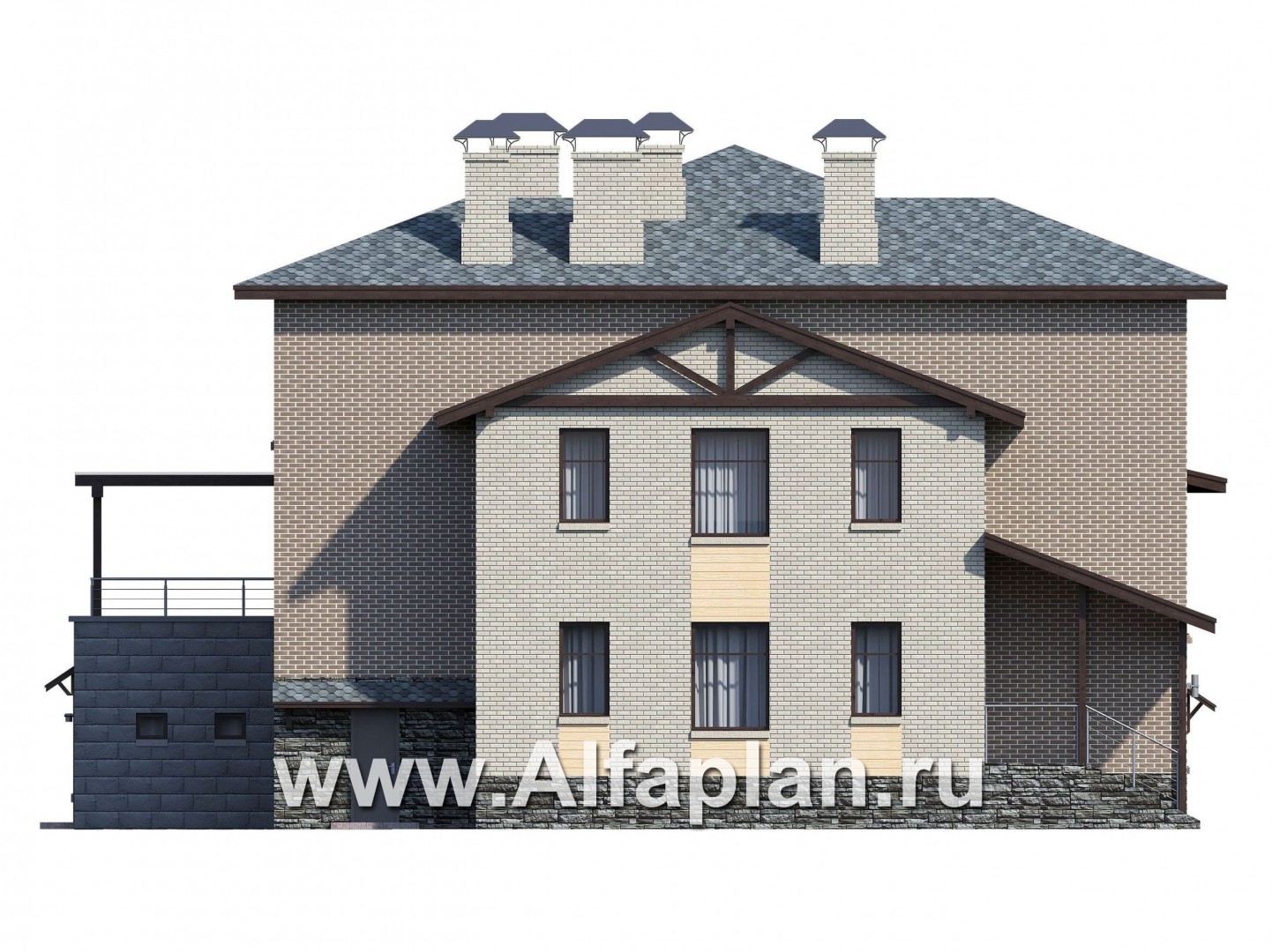 Проекты домов Альфаплан - «Амур» - трехэтажный особняк с гаражом и бассейном - изображение фасада №2