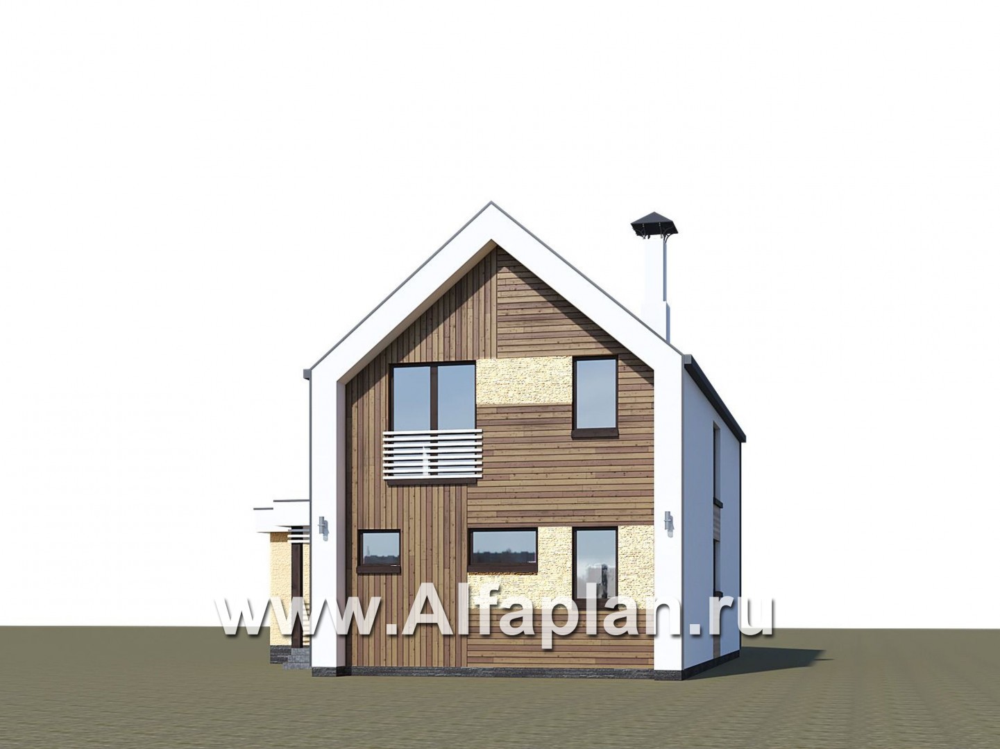 Проекты домов Альфаплан - «Барн» - современный мансардный дом с боковой террасой - дополнительное изображение №2