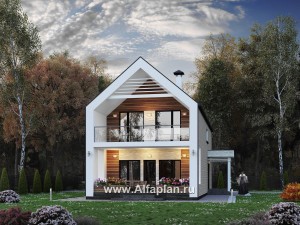 Превью проекта ««Барн» - современный мансардный дом с боковой террасой и балконом»