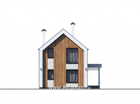 «Барн» - проект дома с мансардой, современный стиль барнхаус, с сауной, с террасой к дому и с балконом - превью фасада дома