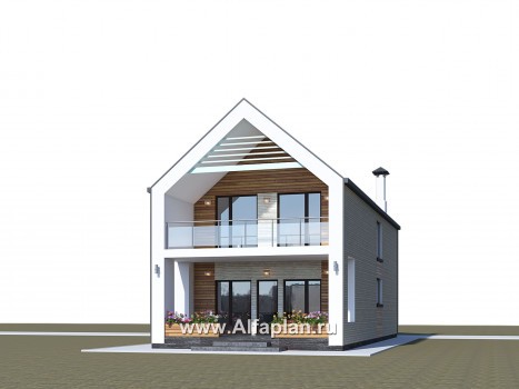 «Барн» - проект дома с мансардой, современный стиль барнхаус, с сауной, с террасой к дому и с балконом - превью дополнительного изображения №3