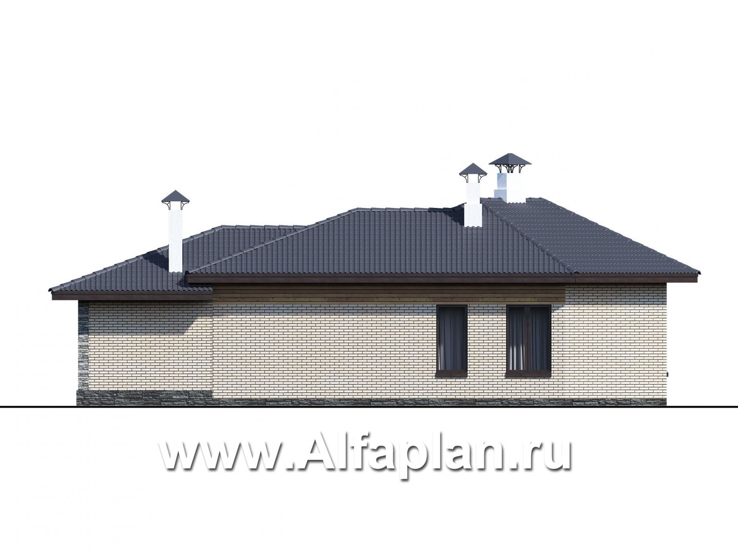 Проекты домов Альфаплан - "Ореол" - проект углового одноэтажного дома с террасой - изображение фасада №4