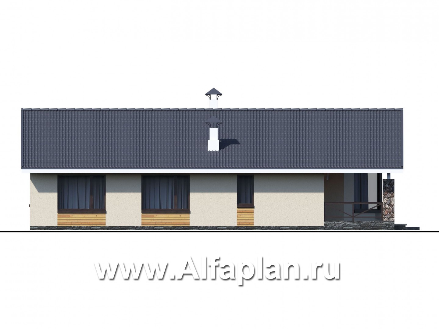 Проекты домов Альфаплан - «Вектор Плюс» - одноэтажный дом с тремя спальнями, террасой и сауной - изображение фасада №4