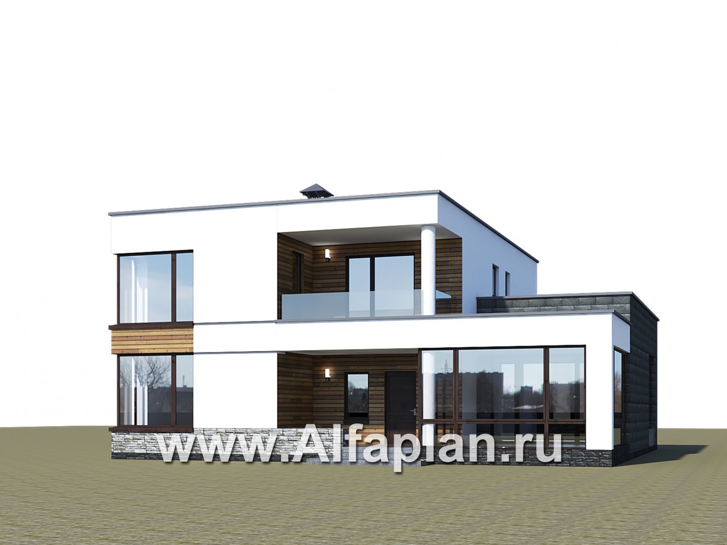 «Спектр» - проект двухэтажного дома, с двумя жилыми комнатами на 1-ом этаже, в современном стиле - дизайн дома №1