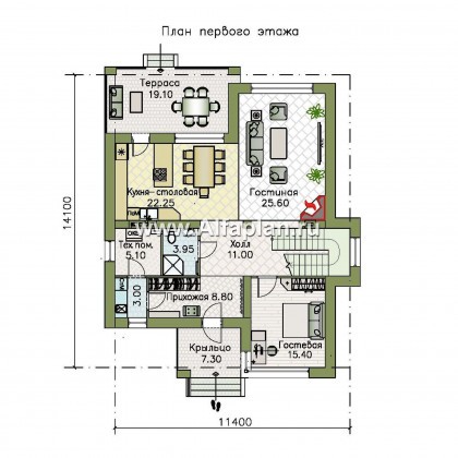 Проекты домов Альфаплан - «Престиж» - проект удобного и просторного дома с плоской кровлей - превью плана проекта №1