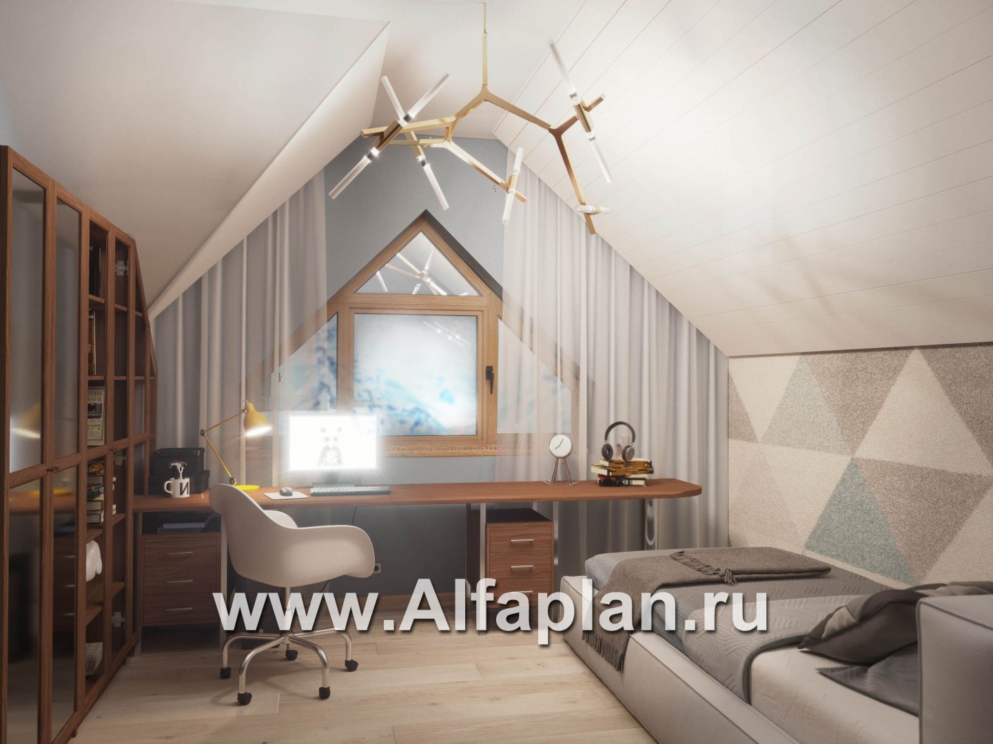 Проекты домов Альфаплан - Проект компактного мансардного дома с навесом для машины - дополнительное изображение №5