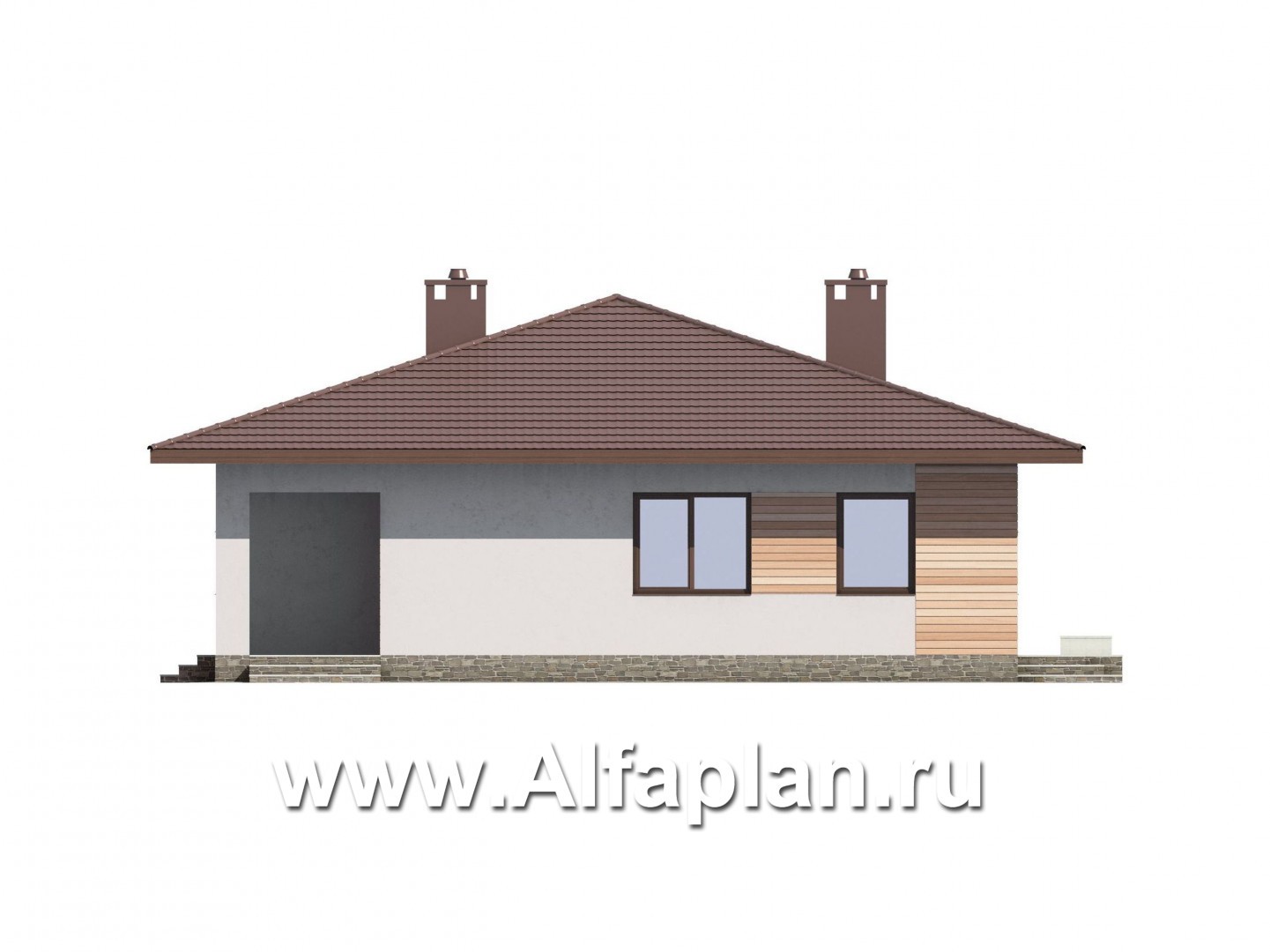 Проекты домов Альфаплан - Проект одноэтажного загородного дома - изображение фасада №3