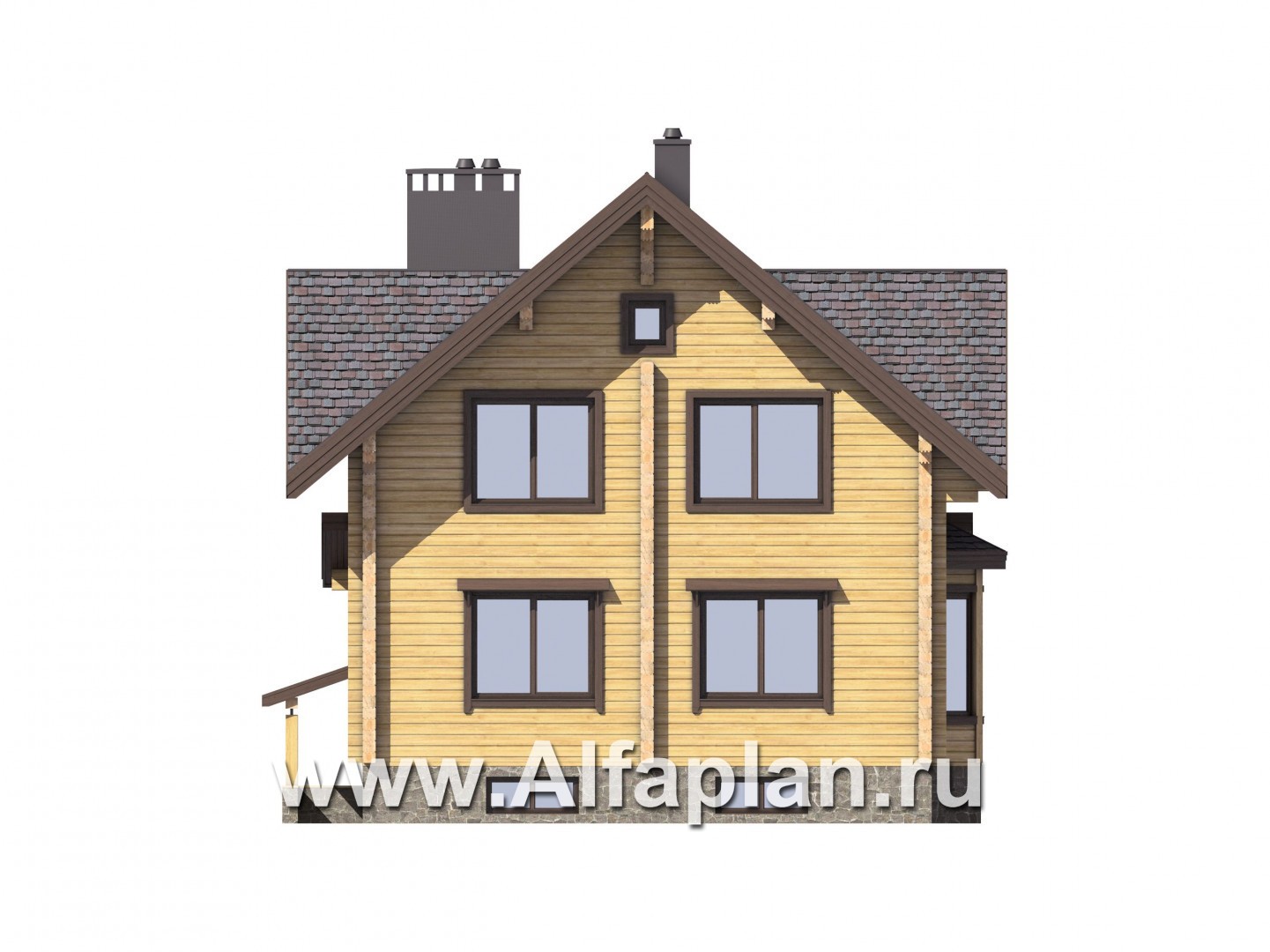 Проекты домов Альфаплан - Проект компактного деревянного дома с цоколем - изображение фасада №3