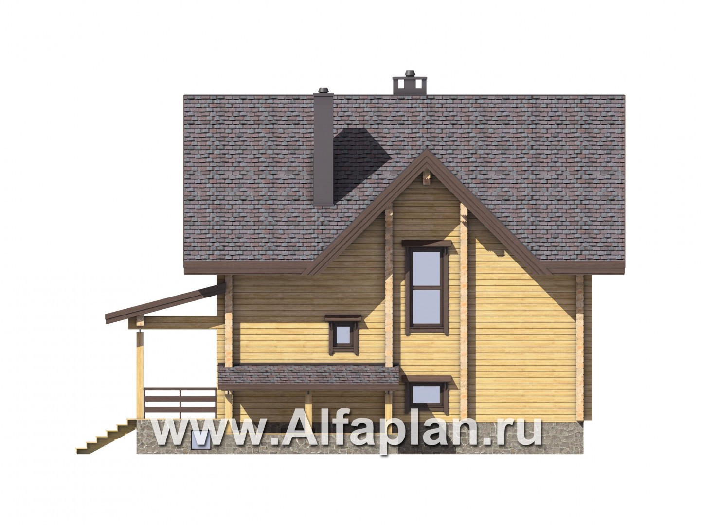 Проекты домов Альфаплан - Проект компактного деревянного дома с цоколем - изображение фасада №4