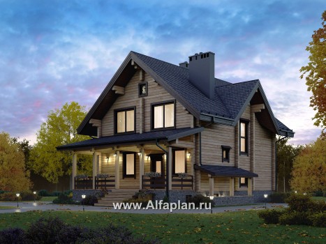 Проекты домов Альфаплан - Проект компактного деревянного дома с цоколем - превью дополнительного изображения №1