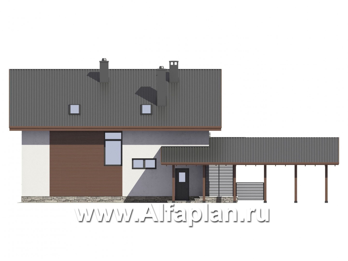 Проекты домов Альфаплан - Проект экономичного и компактного дома с навесом для авто - изображение фасада №3