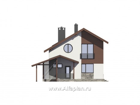 Проекты домов Альфаплан - Проект экономичного и компактного дома с навесом для авто - превью фасада №1