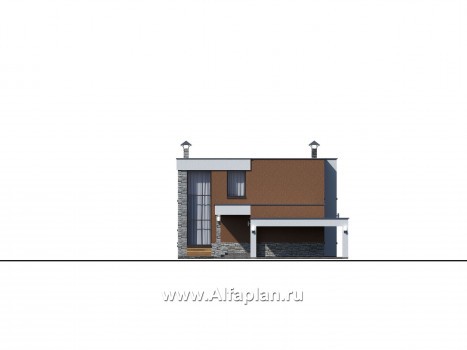 Проекты домов Альфаплан - «Бетельгейзе» - хай-тек вилла с плоской кровлей - превью фасада №1