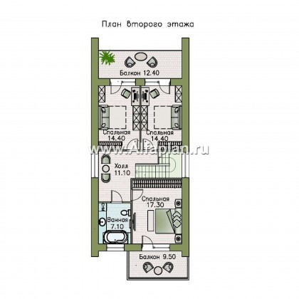 «Барн» - проект дома с мансардой, современный стиль барнхаус, с террасой к дому и с балконом - превью план дома