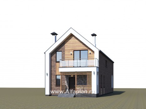 «Барн» - проект дома с мансардой, современный стиль барнхаус, с террасой к дому и с балконом - превью дополнительного изображения №1
