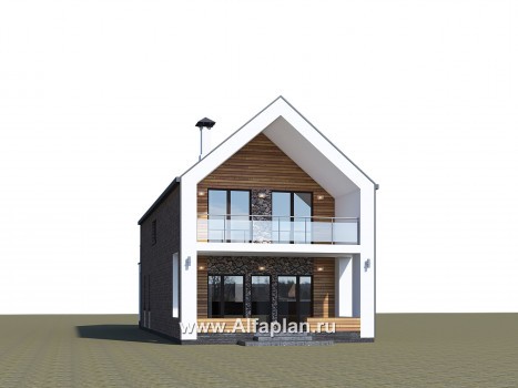 «Барн» - проект дома с мансардой, современный стиль барнхаус, с террасой к дому и с балконом - превью дополнительного изображения №2