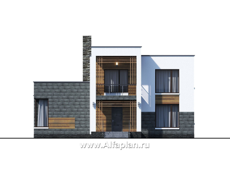 «Футура» - современный двухэтажный дом, с террасой и с плоской крышей, в стиле минимализм - превью фасада дома