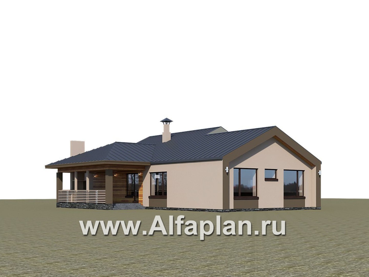Проекты домов Альфаплан - «Аркада» - современный одноэтажный дом с фальцевой кровлей - дополнительное изображение №2