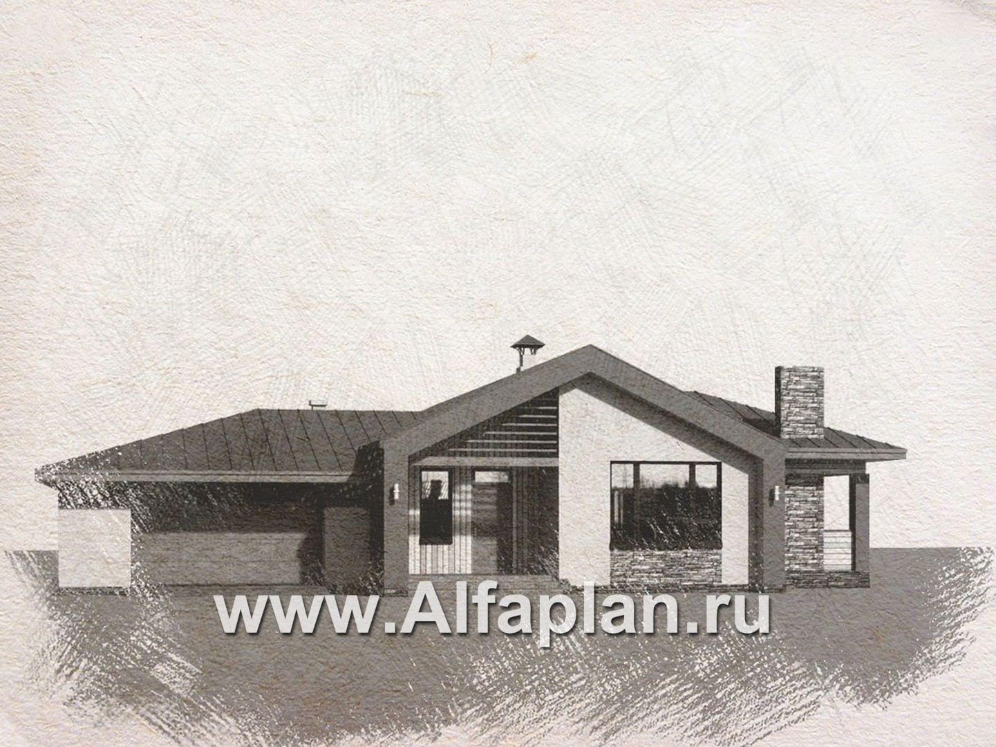 Проекты домов Альфаплан - «Аркада» - современный одноэтажный дом с террасой и большим гаражом - дополнительное изображение №2