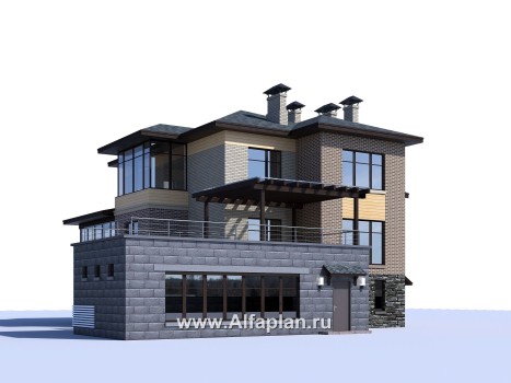 «Амур» - проект трехэтажного дома, с  гаражом в цоколе и с сауной, с двусветной гостиной - превью дополнительного изображения №2