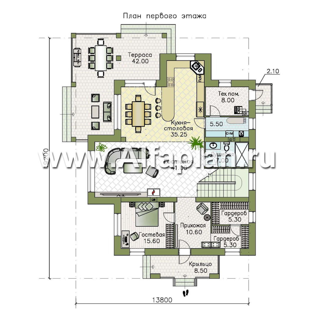 Проекты домов Альфаплан - «Отражение» - двухэтажный дом для большой семьи - план проекта №1