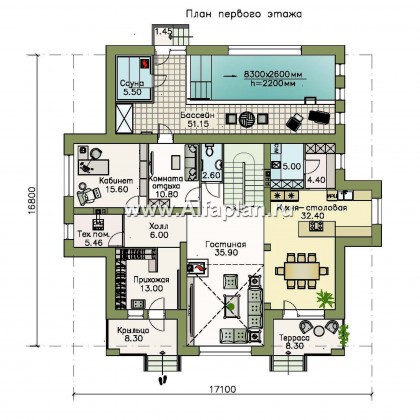 «Арно» - классический особняк с двусветной столовой и бассейном - превью план дома