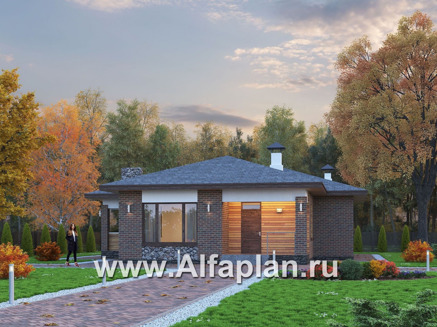 «Притяжение» - проект одноэтажного дома из газобетона, с террасой, 3 спальни - основное изображение