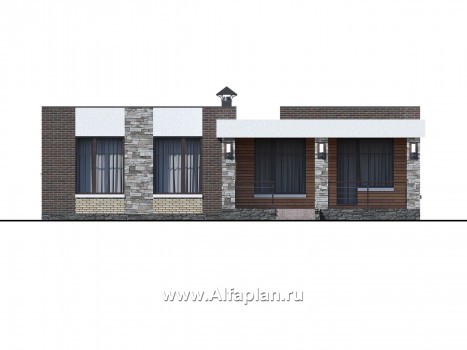 Проекты домов Альфаплан - «Бенуа» - стильный коттедж с плоской кровлей - превью фасада №4