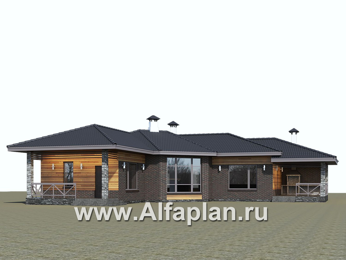 Проекты домов Альфаплан - «Квазар» - проект одноэтажного дома с диагональным планом - дополнительное изображение №1