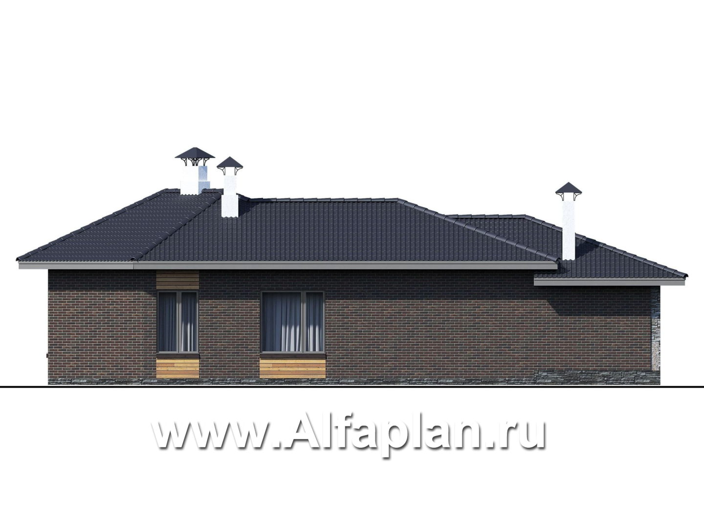 Проекты домов Альфаплан - «Квазар» - проект одноэтажного дома с диагональным планом - изображение фасада №3