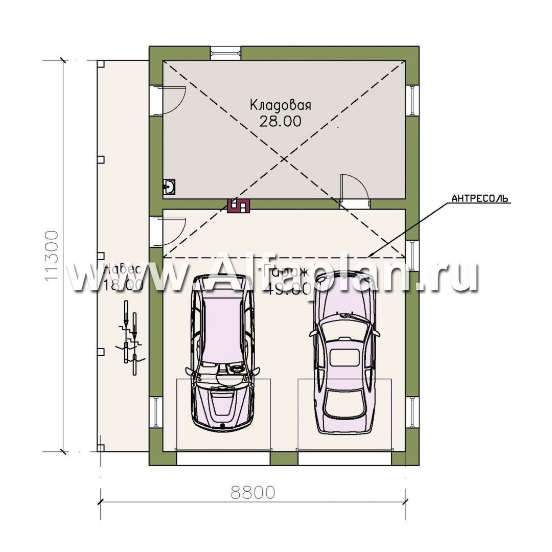 Проекты домов Альфаплан - Гараж на два автомобиля - план проекта №1