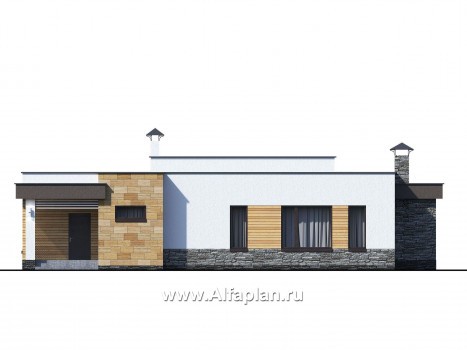 Проекты домов Альфаплан - «Ниагара» - современный одноэтажный коттедж с плоской кровлей - превью фасада №1