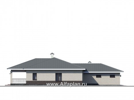 Проекты домов Альфаплан - «Зодиак» - одноэтажный коттедж с большим гаражом - превью фасада №4