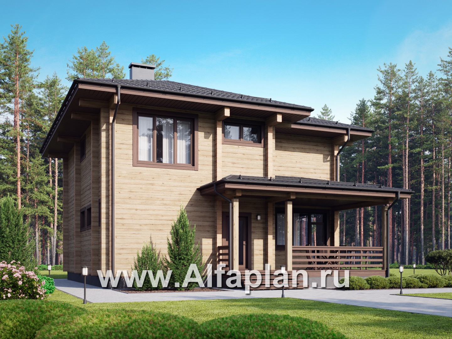 Проекты домов Альфаплан - Двухэтажный дом из клееного бруса - дополнительное изображение №1