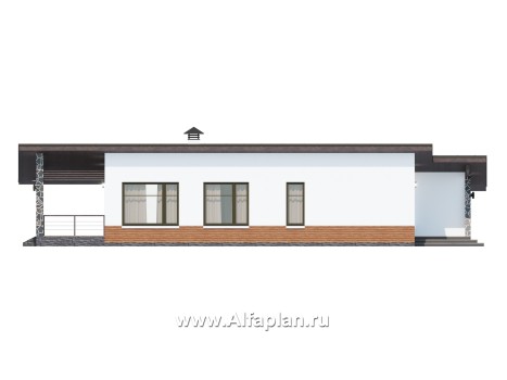Проекты домов Альфаплан - Проект одноэтажного дома из газобетона, с гаражом - превью фасада №3