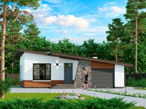 Проекты домов Альфаплан - Проект одноэтажного дома из газобетона, с гаражом - превью основного изображения