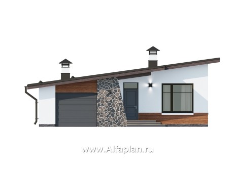Проекты домов Альфаплан - Проект одноэтажного дома из газобетона, с гаражом - превью фасада №1