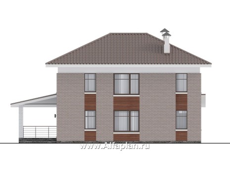Проекты домов Альфаплан - "Вермеер" - проект двухэтажного дома с лестницей в гостиной - превью фасада №4
