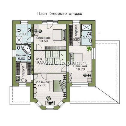 Проекты домов Альфаплан - "Вермеер" - проект двухэтажного дома с эркером и лестницей в гостиной - превью плана проекта №2