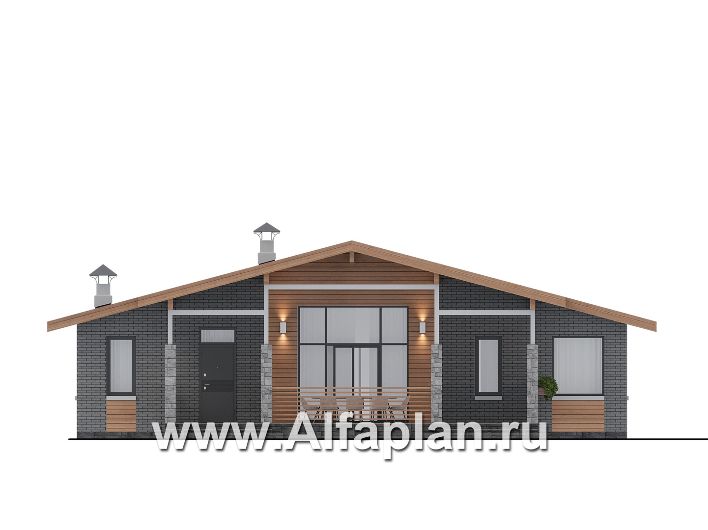 Проекты домов Альфаплан - "Форест" - проект одноэтажного дома с большой террасой - изображение фасада №1