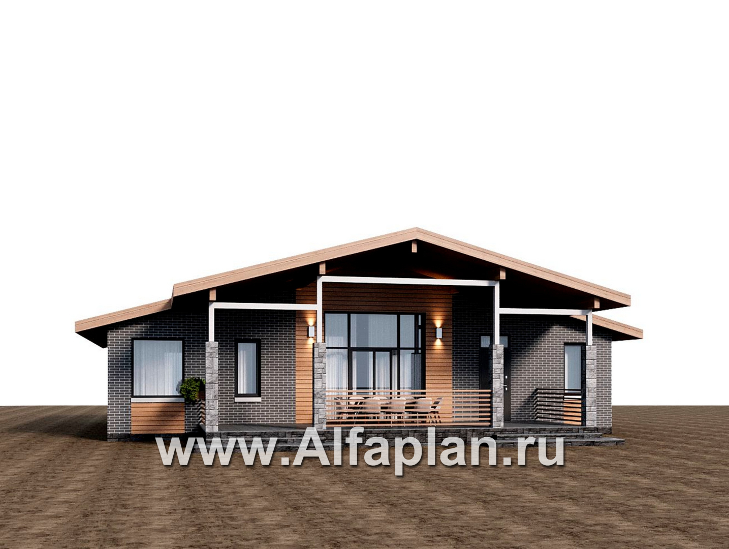 Проекты домов Альфаплан - "Форест" - проект одноэтажного дома с большой террасой - дополнительное изображение №1