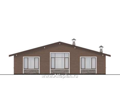 «Форест» - проект одноэтажного дома, с террасой со стороны входа, 3 спальни, с двускатной крышей - превью фасада дома